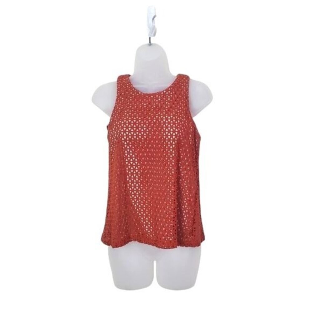 Waverly Grey Womens Earthy Rustic Crochet Tank Top 2 Burnt Orange Eyelet Lace